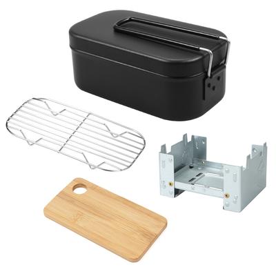 4 stücke Kochgeschirr Chaos Kit 800ml Camping Mittagessen Box mit Alkohol Herd Dampfenden Rack Schneiden Bord für