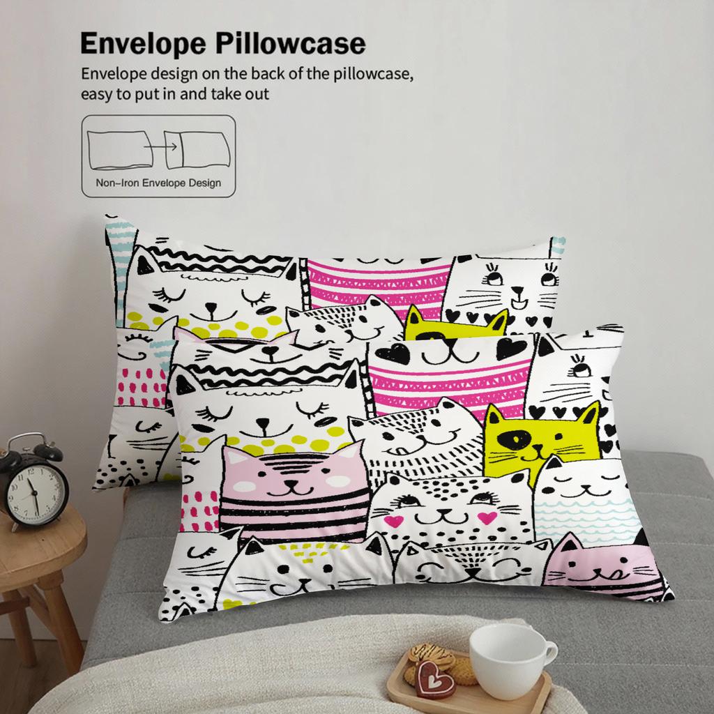 3pcs Cutel Cats Duvet Cover Cartoon Cat Pattern 3DPrint Gifts For Students Girls 100% Polyester Bedding Sets With 2Pillowcases