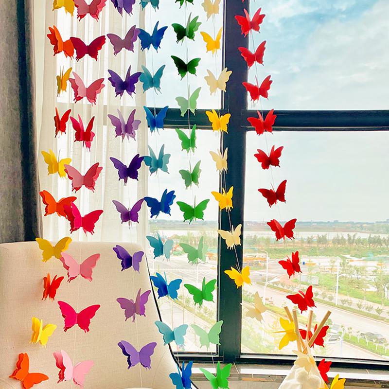 Colorful Butterfly Garland: Three-Layer Paper Banner for Children's Rooms, Mall Displays, Weddings, and Birthdays.