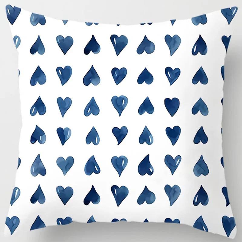 Heimdeko Blauer Stil Bedruckter Quadratischer Polyester Kissenbezug Für Schlafzimmer Wohnzimmer Auto Sofa Kissenbezug 45X45CM
