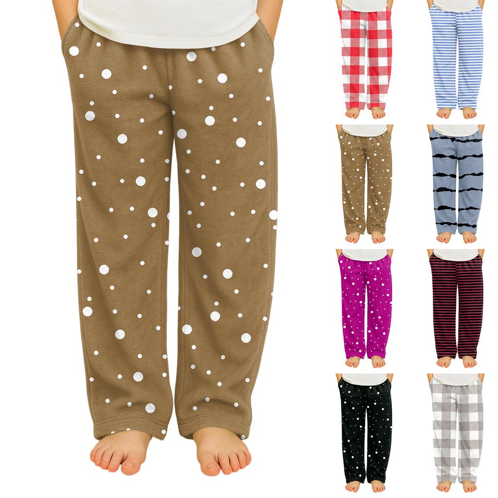 Fashionable Children's Versatile Polka Dot Stripe Print Pocket Casual Pants