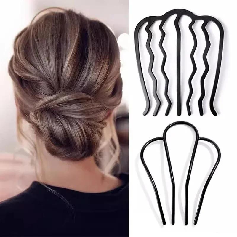 Black Metal Hair Fork Clip Women Hair Pin Combs Messy Bun Hairpin Clip Side Combs Updo Sticks Hair Styling Tool