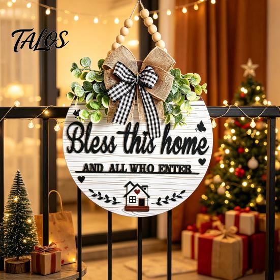 Rustic Farmhouse Door Hanger Welcome Sign for Front Porch, Round Wooden Hanging Handcrafted Plaque, Hanger, Thoughtful Gifts Neighbors Wreath
