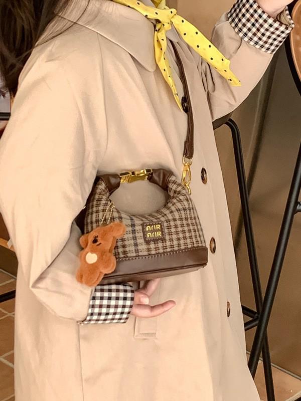 2025 Korean Trendy Plaid Kids Crossbody & Handheld Mini Crescent Bag
