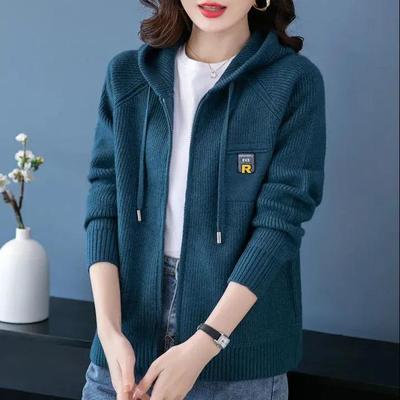 Cárdigan de Punto Grueso con Capucha para Mujer - Suéter Chaqueta Exterior Elegante de Corte Holgado