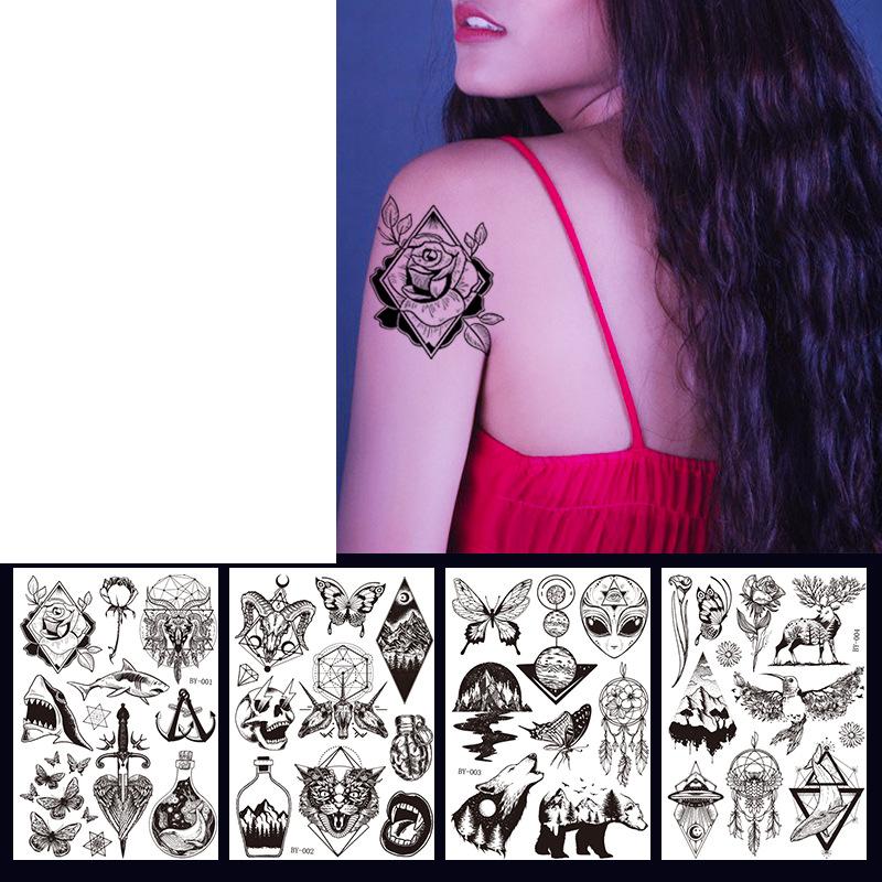 18pcs Dark Fluorescent Color Changing Tattoo Sticker Luminous Flower Arm Adult Tattoo Sticker Trend Bar Animal Tattoo Stickers