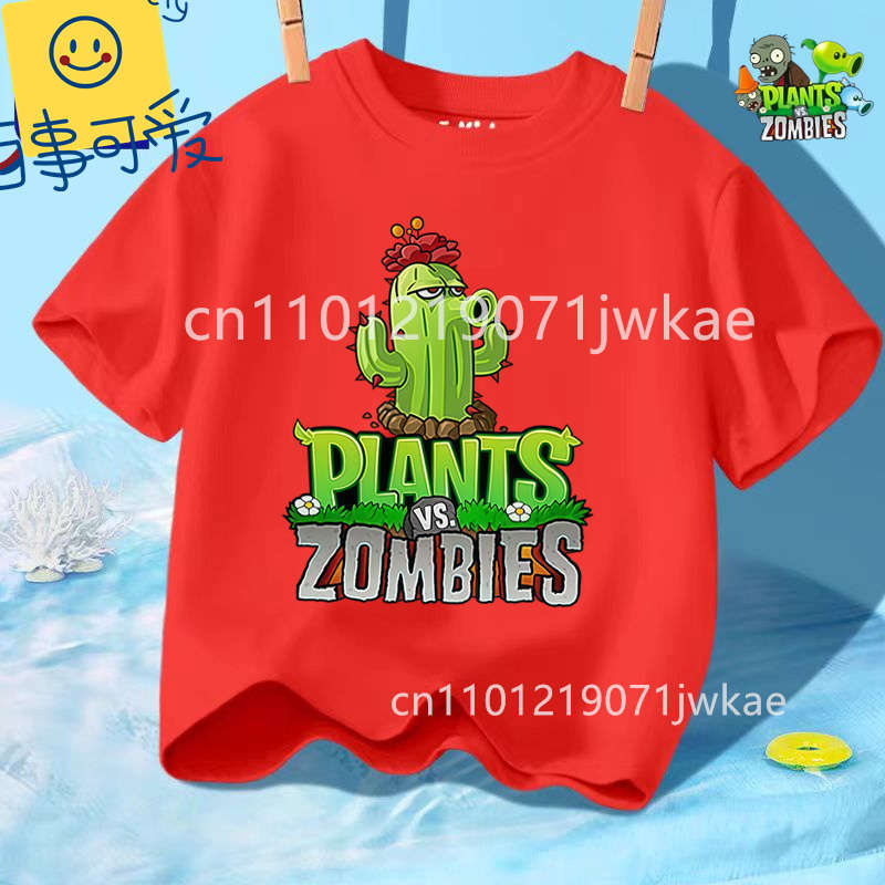 Sommer Rundhals T-Shirt für Jungen Mädchen Lässig Tägliche Kleidung Plants Vs Zombies Niedlich Kawaii Cartoon Mode Street Style 312Y