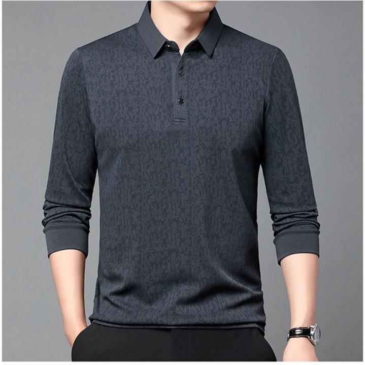 Men's Casual Printed Pattern Long Sleeve Polo Shirt Korean Edition T-shirt Comfortable Versatile Top