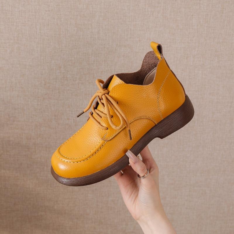 Fashion Autumn Early Winter Genuine Leather Shoes Women Ankle Boots Soft Retro Brand Ladies Fashion Boots Cow Leather Mother Shoes D606