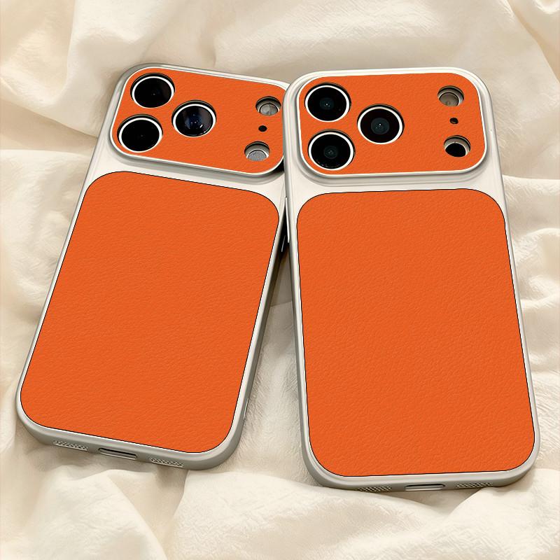 Large Window Synthetic Leather Casing for iPhone Pure Orange Printed Patterned Plain Shell Soft Case Protective Cover | BP B031