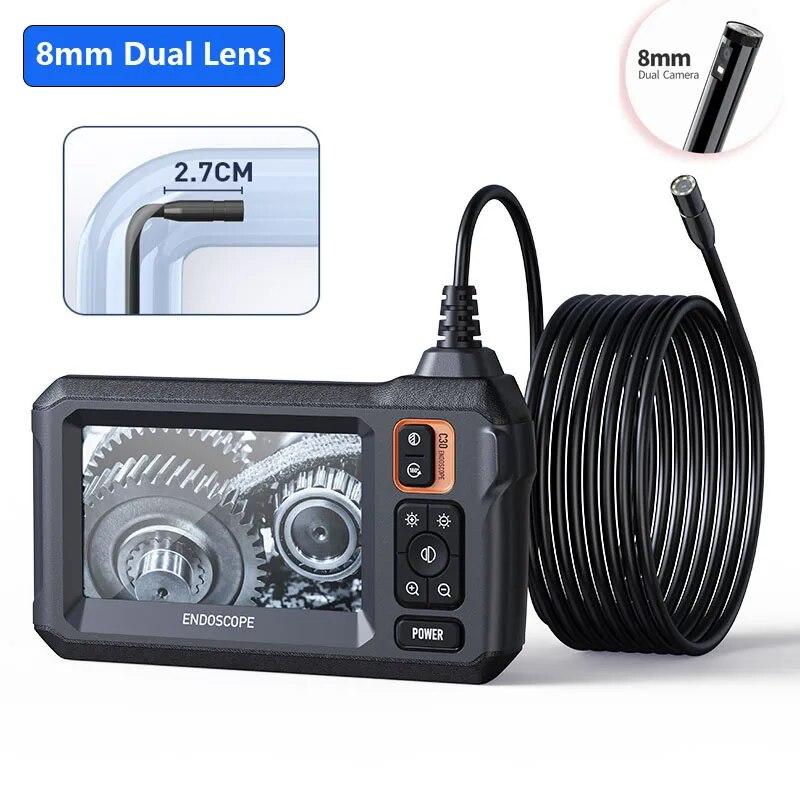 Dual&Single Lens Endoscope Camera with 1080P 8mm 4.3" IPS Screen IP67 Waterproof Car Pipe Inspection Borescope 2000mAh
