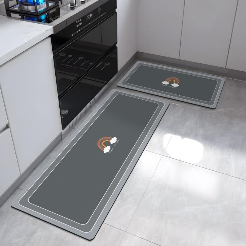 Japanese Style Kitchen Mat  Happy Cooking Kitchen Utensil Print Non Slip Waterproof Oilproof Kitchen Floor Rug Easy To Clean