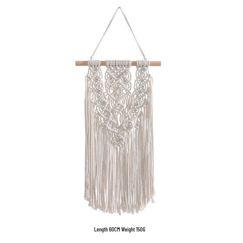 Bohemian Handwoven White Cotton Rope Tapestry - Retro Style Decorative Wall Hanging for Bedroom or Home