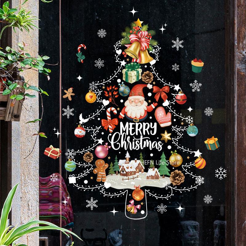 1pc Christmas Decoration Window Stickers Santa Christmas Tree Window Glass Decal Poster New Year Living Room Decoration Stickers