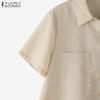 ZANZEA Women Summer Turn Down Collar Short Sleeve Casual Blouse