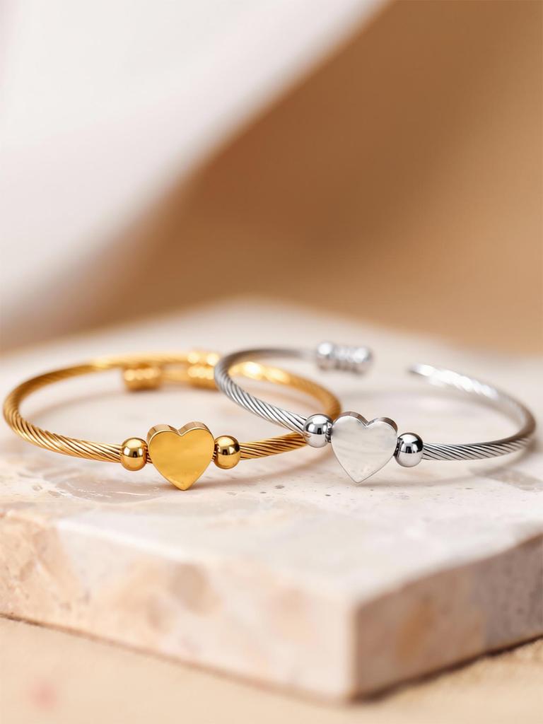 Geometric Heart Bendable Open Cuff Bracelet, 18k Gold-Plated Stainless Steel