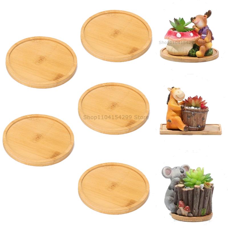 Flower Pot Trays Dish for Plant Vase Bamboo Tray Wooden Bottle Tray Bathroom Shampoo Shower Gel Organizer Jewelry Storage Tray