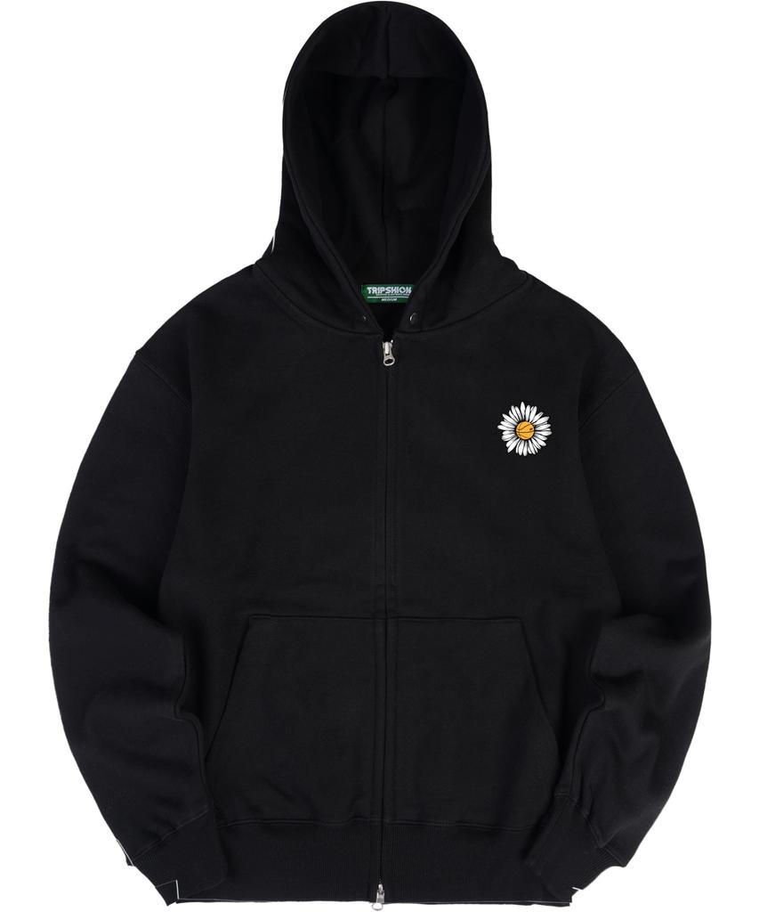 Tripshion Big Daisy Logo Heavyweight Zip-Up Hoodie (2-Way) - Black