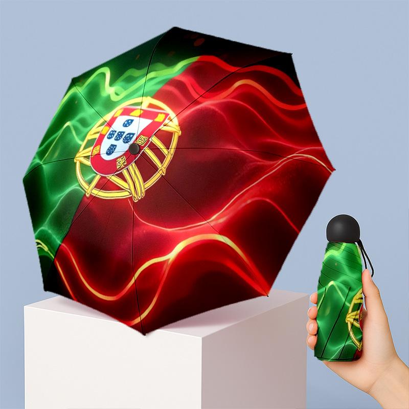 Portugal national football team Pattern Printed Mini 5 Folds 8 Ribs Compact Umbrella Windproof Waterproof Lightweight Portable Folding