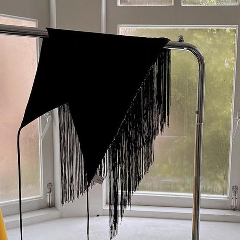 Hip Scarf Waistband Fringe Tie Belt Waist Cincher For Women Fashionable Outfits Skirt Wrap Clothing Black