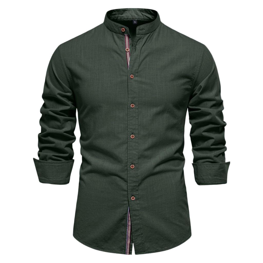 Herren Business Casual Langarmhemd Baumwolle Leinen Farbe für den Alltag