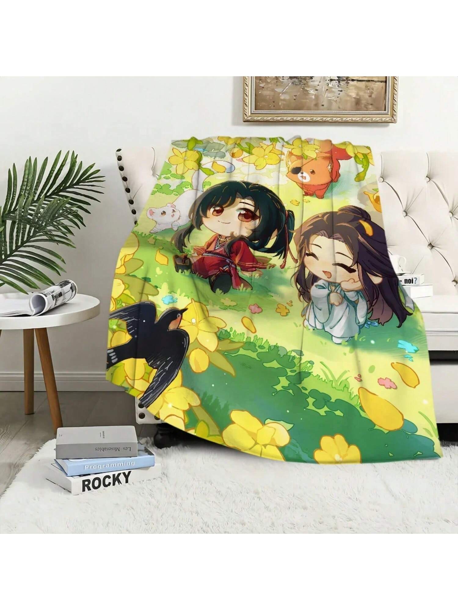 

H-Благословение Небесного Чиновника Аниме Одеяло Одеяло для Дивана Дивана Путешествий Дома Пешего Туризма Пикника Кровать Постельное Белье Фланелевое Одеяло Подарок 75X95CM серый