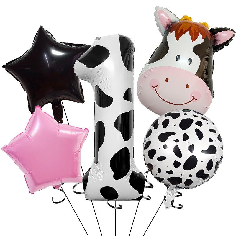 Temu Cow 40 Digital Set Farm Cow Theme Aluminum Film Balloon Set Children'S Birthday Party Arrangement