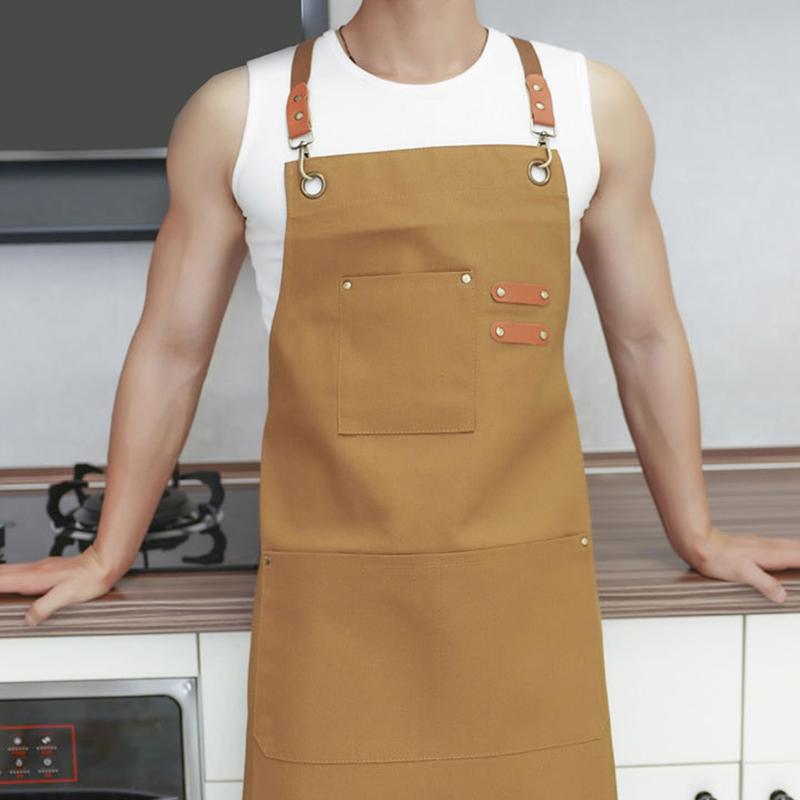 Women Men Apron Kitchen Cooking Apron With Pockets Canvas Apron Cross Back Adjustable Work Apron For Woodworking Workshop