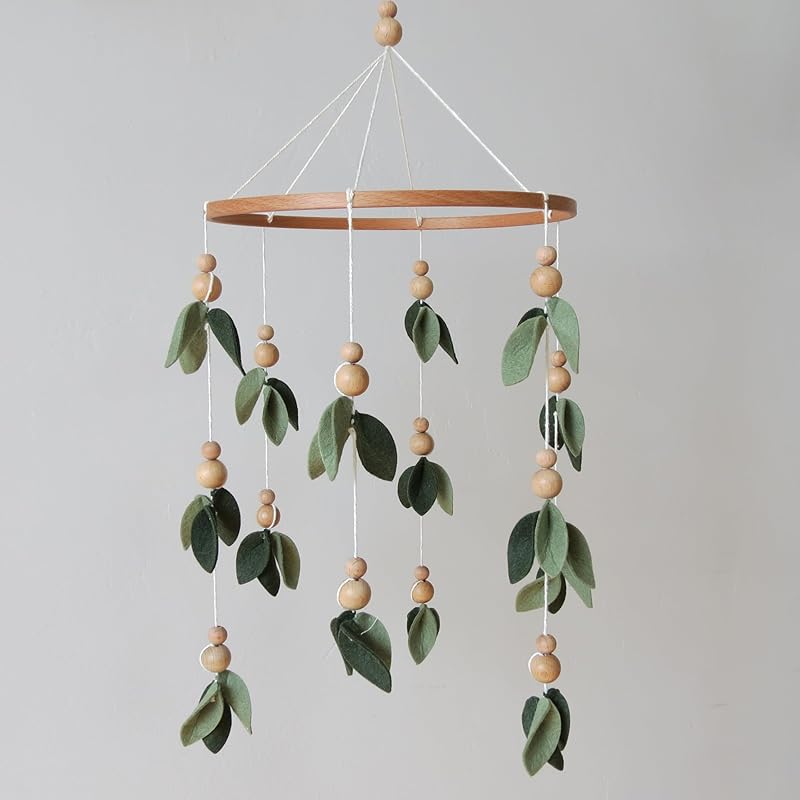 Green Leaf Crib Mobile Forest Baby Mobile for Crib Green Leaf Nursery Mobile with Wooden Bead Green 2