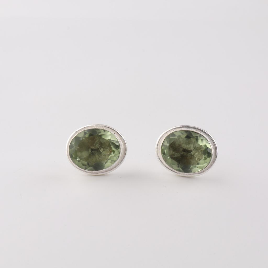 Green Amethyst Gemstone 925 Sterling Silver Jewelry Handmade Stud Earrings 0.5" EE-178-11
