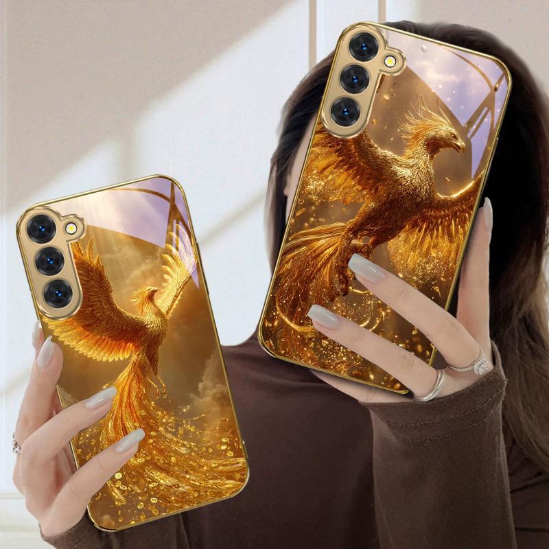 The Golden Phoenix For Samsung Galaxy S20 FE S21 S22 Ultra 23 Plus 24 Ultra 25Ultra S21+ S9+ 22Plus Golden Glass Phone Case