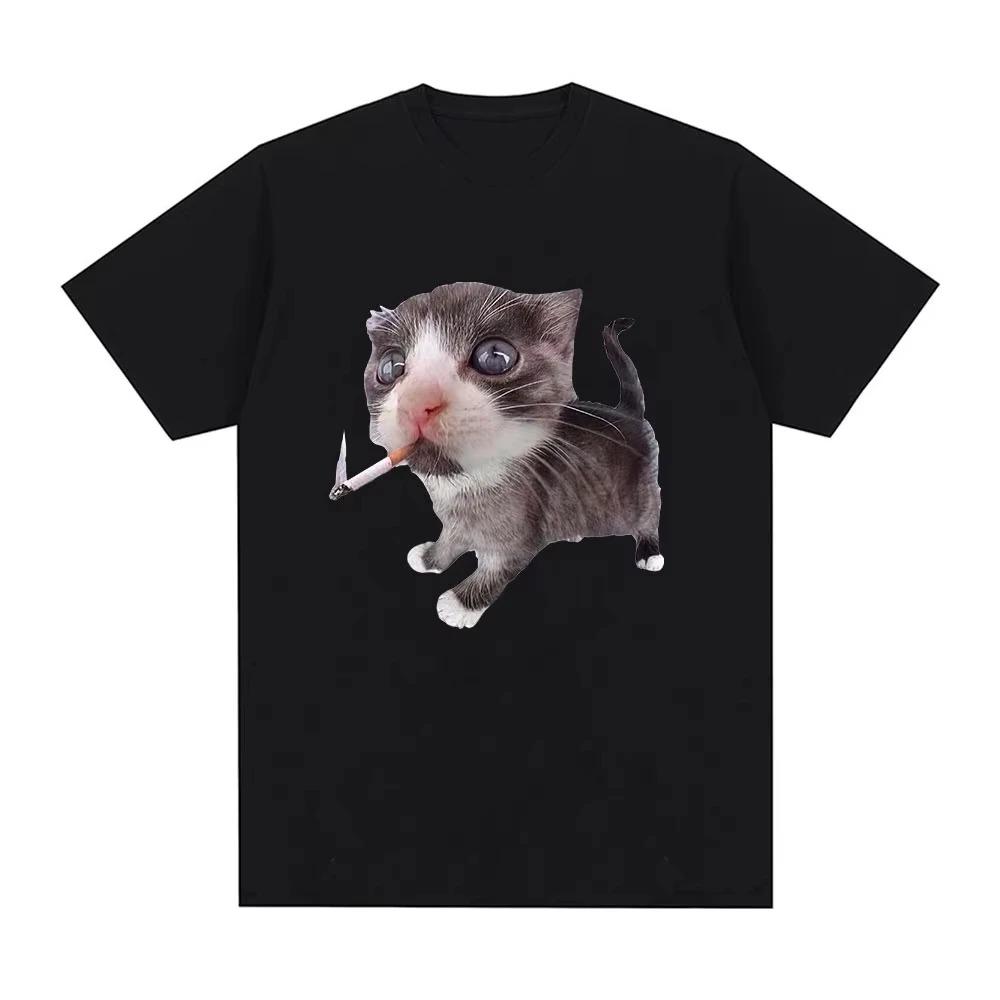 Funny Smoking Cat Meme Cigarette Kitten Graphic T-Shirt Women Clothing Fashion Vintage T-shirts Casual Oversized T Shirts