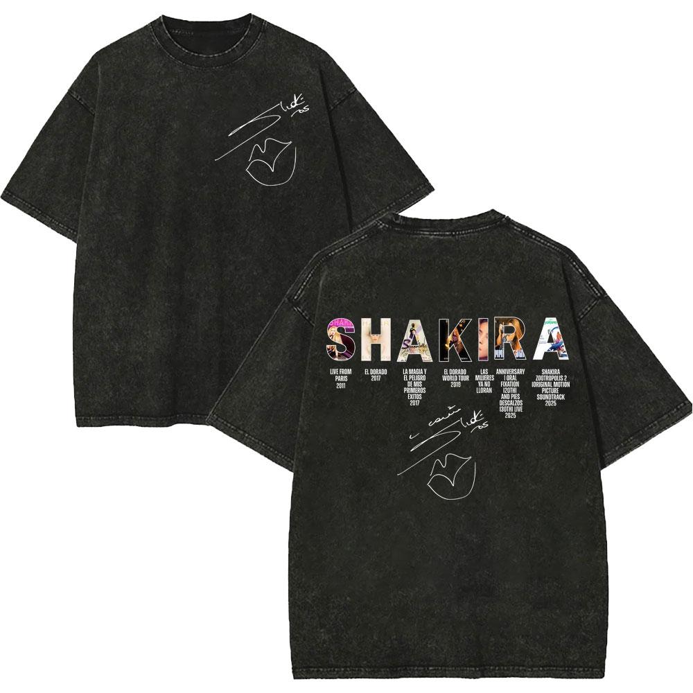 Vintage Washed Singer Shakira Merch T Shirt Las Mujeres Ya No Lloran World Tour 2026 Tshirt Unisex Women Fashion Hip Hop Tshirts