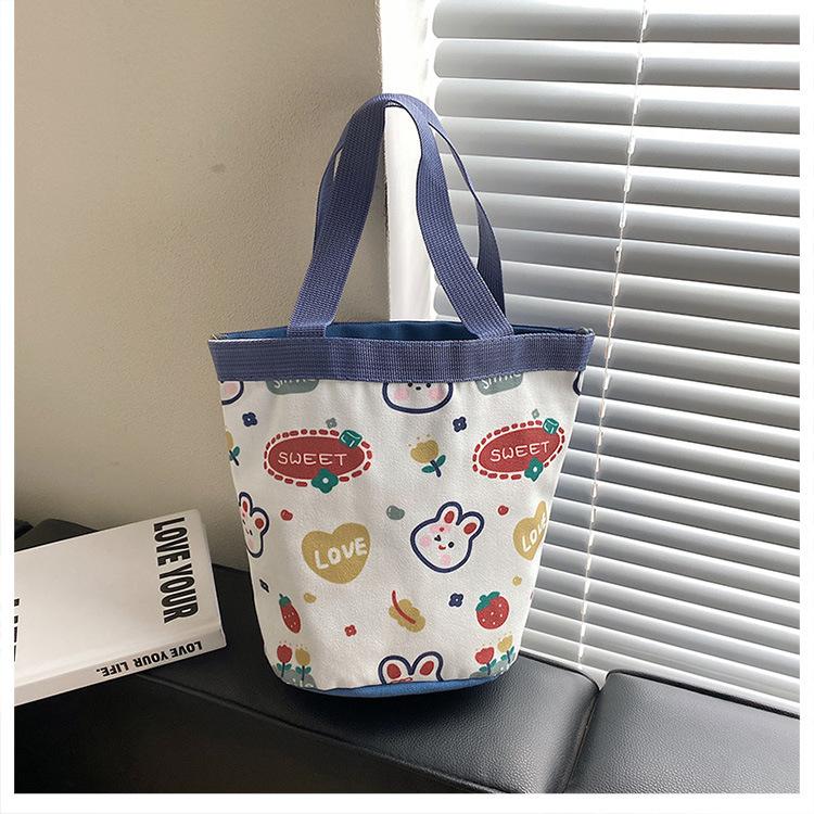 Cartoon Cute Bunny Canvas Bag, New Fashionable Versatile Bucket Bag Literary Girl Handbag