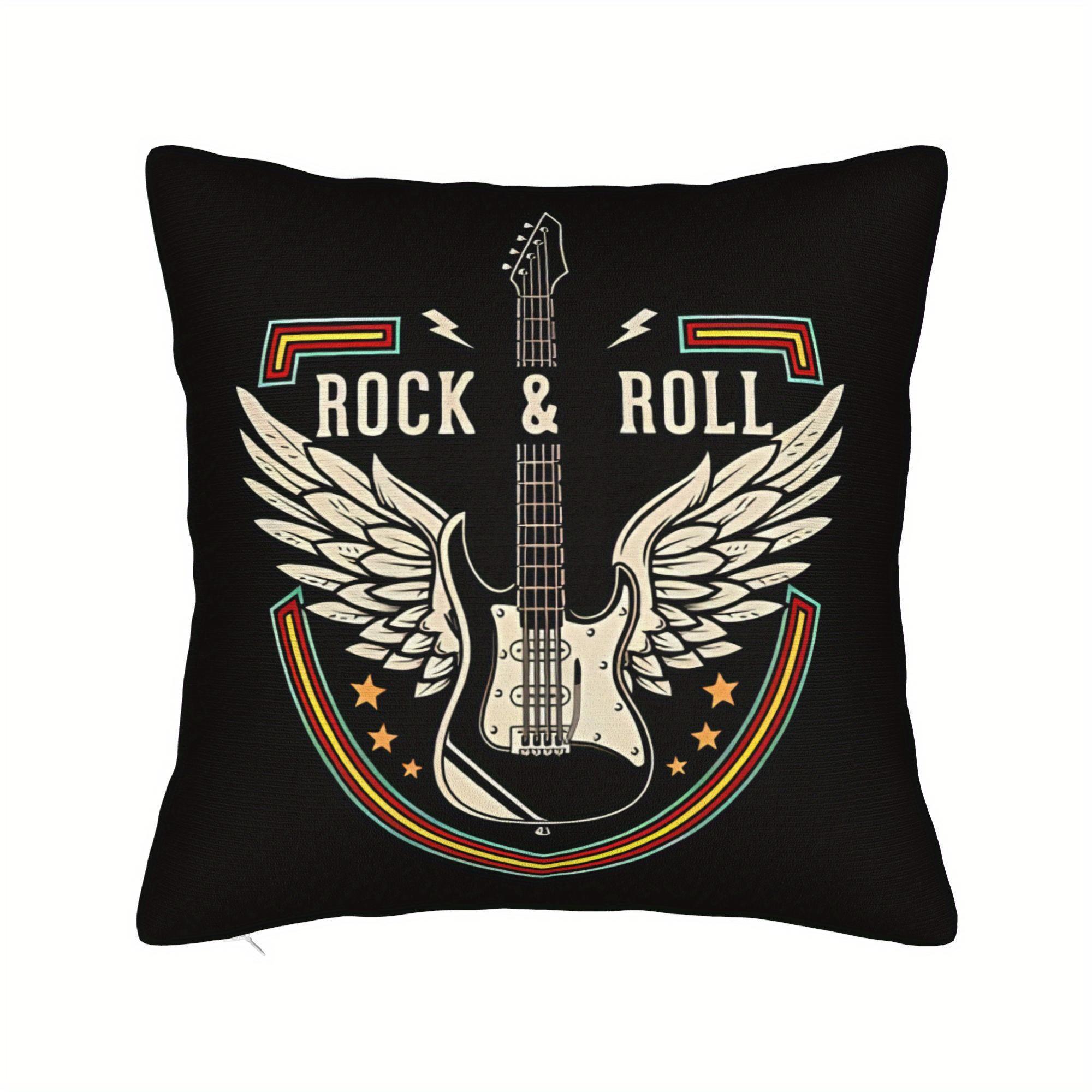 Housse de coussin Style Rock Motif  Ailes Guitare Électrique  Assortie Housse de coussin Vintage Convient pour Salon, Décoration de Canapé 50x50cm