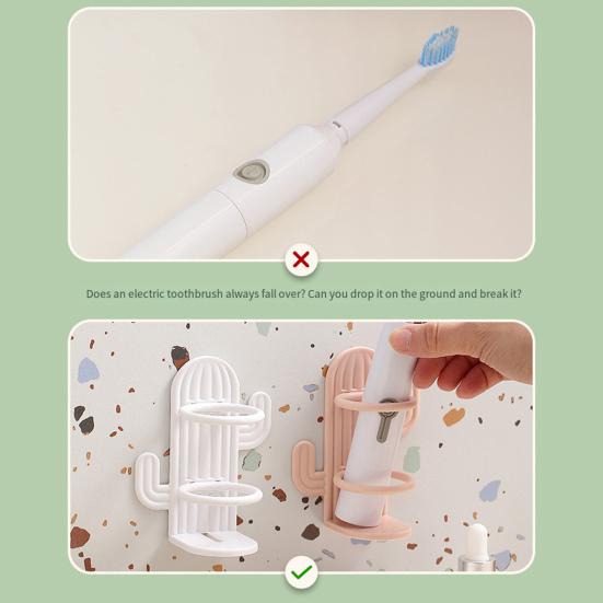 Niedlicher Kaktus-Zahnbürstenhalter, platzsparend, einfache Installation, Wandmontage, stanzfrei, wasserdicht, Badezimmer-Zahnbürsten-Organisationsregal