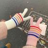 New Striped Five Finger All Inclusive Split Finger Gloves for Female Students In Winter Cycling Warm Windproof and Touch Screen Ski Gloves