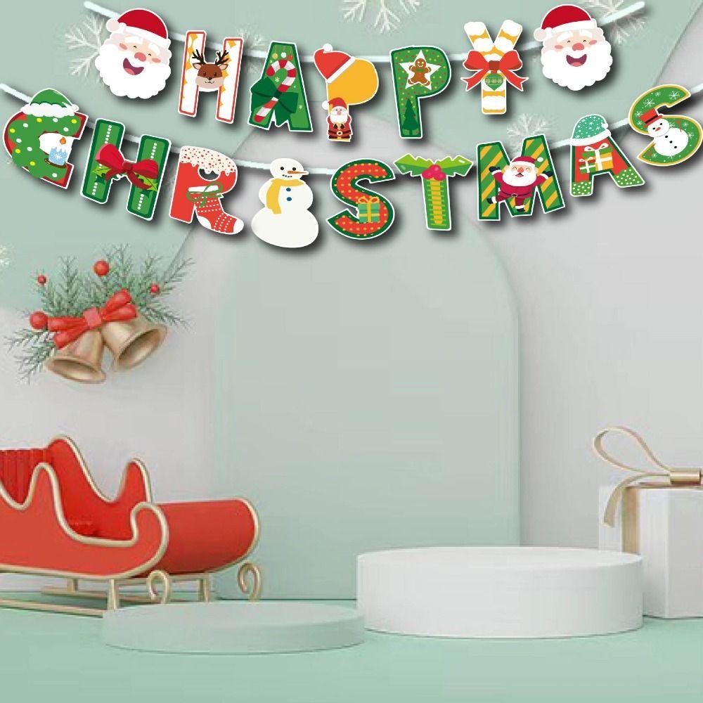 Paper Christmas Tree Elk Banner Santa Claus Christmas Door Hanging Banner  New Year