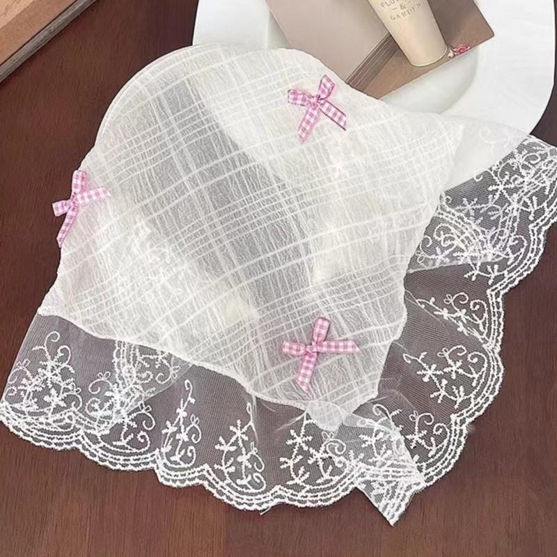 Koreanische Spitze Schleife Retro Dreieckstuch Einfarbig Kopftuch Trend Elegant Kopfbedeckung für Frauen Mädchen Y2K Schmuck 2024 INS Bandana