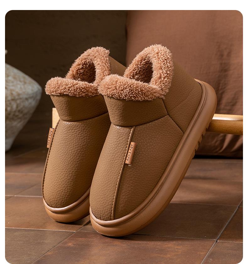 Men's & Women's PU Waterproof Velvet-Lined Indoor/Outdoor Winter Cotton Slippers