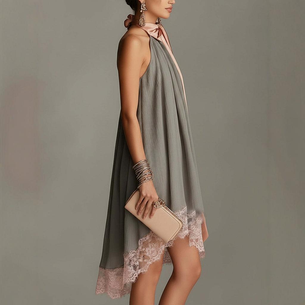  New European and American Style Neck Printing Waist Thin Holiday Dress Women's Fashion Temperament Dress