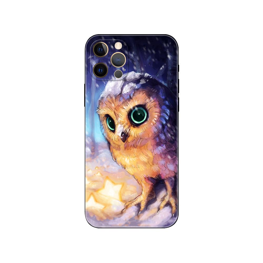 Animal Owl Phone Case for Iphone 5 5s 2020se 6 6s 7 8 Plus X 10 XR XS 11 12 13 Mini Pro MAX Black Tpu Back Cover
