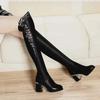 Women Embroidered Lace Knee Bare Boots Square High Heel Casual Long Tube Booties Lady Sexy Over Knee Thigh High Shoes Autumn