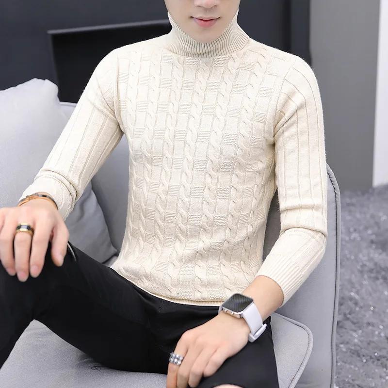 2025 Autumn Men Weave Sweaters Men Warm Turtlenck Knitted Pullover Solid Color Sweater Streetwear Homme Casual Harajuku Sweater