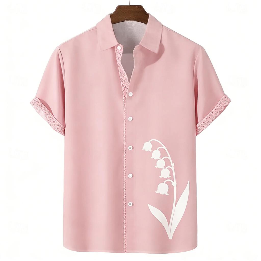 Hawaiian Style Short Sleeve Shirt with Tropical Palm Sunset Print, Ideal for Summer