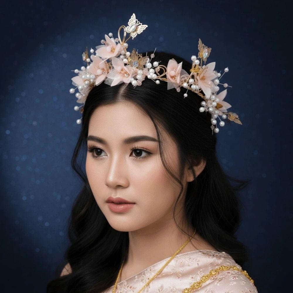 Elegant Pink Floral Crown Vintage Princess Rhinestone Tiara  Photography Props