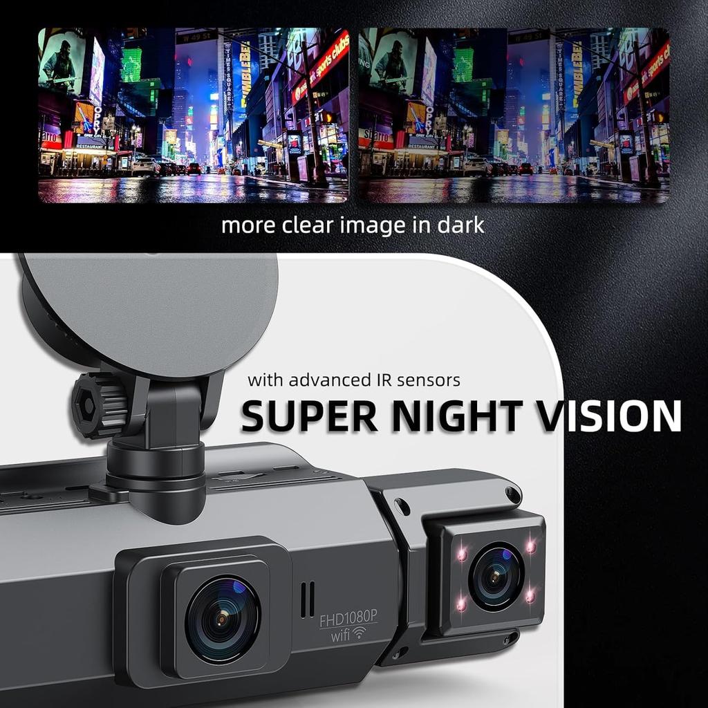 2025 4 Channel Dash Cam Front Rear 2.5K+1080P 3.18' IPS 360 Car Camera with WiFi GPS 24/7 Night Vision Parking Mode Free 128GB C