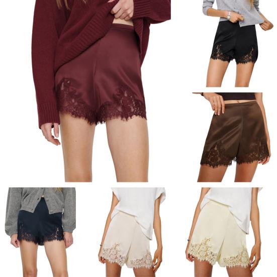 Women Satin Silky Shorts Lace Trim Patchwork Micro Shorts Low Rise Boxer Shorts Lounge