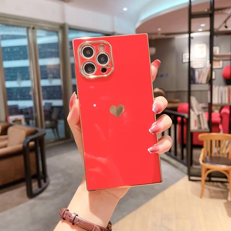 Soft Square Love Heat Phone Case For iPhone 12 11 13 14 Pro Max Mini X XR XS Max 7 8 Plus SE  Electroplated Bumper Cover