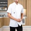Solid Color Chef Top Slanted Collar Button Short Sleeve Pocket Hotel Workwear Professional Stand Cardigan Catering Uniform Kitchen Clothes Waiter
